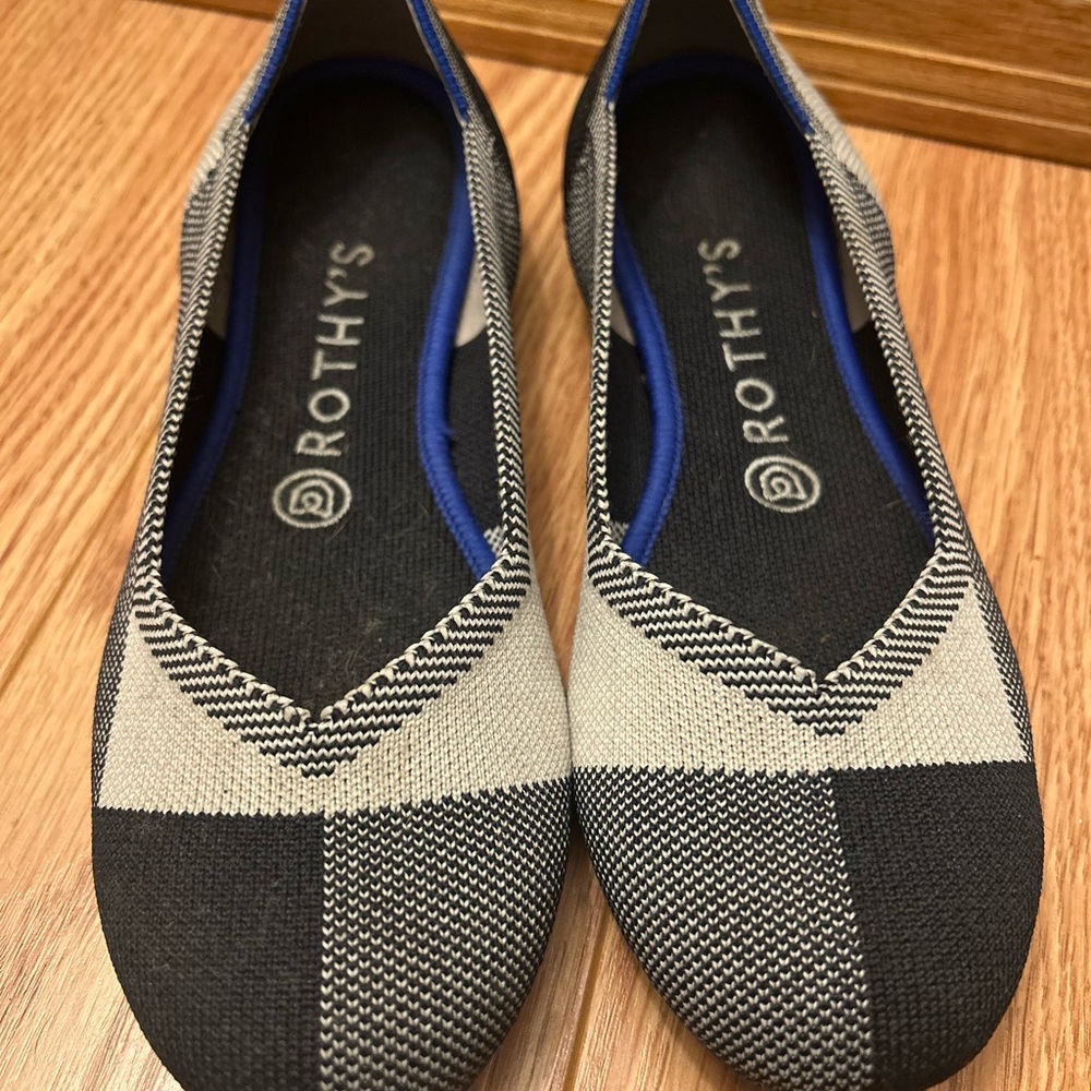 Rothy's Black and Cream Checkered Flats
